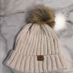 BearPaw Tan Knit Beanie with Pom-Pom